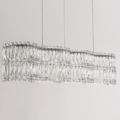 Modern Luxury Stainless Steel Crystal Wave Rectangular LED Chandeliers Island Light for Dining Room