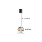 Contemporary Scandinavian Hardware Glazed Glass Smoke Round Liftable LED Pendant Light For Bedside
