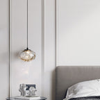 Contemporary Scandinavian Hardware Glazed Glass Smoke Round Liftable LED Pendant Light For Bedside