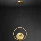 Traditional Chinese Round Square Elliptical Bamboo Leaf Copper Enameled Glass LED Pendant Light For Bedside
