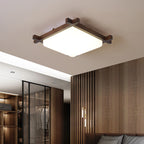 Traditional Japanese Square Rubber Wood Acrylic LED Flush Mount Ceiling Light For Bedroom Lumendat