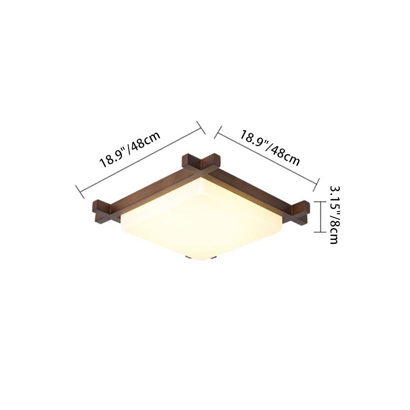 Traditional Japanese Square Rubber Wood Acrylic LED Flush Mount Ceiling Light For Bedroom Lumendat