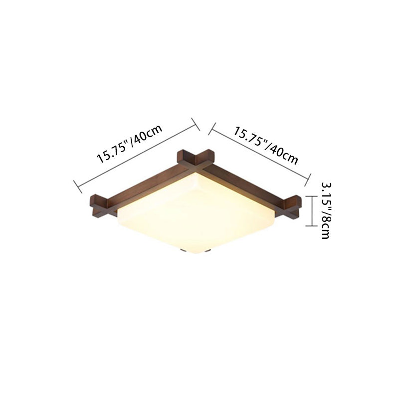 Traditional Japanese Square Rubber Wood Acrylic LED Flush Mount Ceiling Light For Bedroom Lumendat