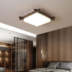 Traditional Japanese Square Rubber Wood Acrylic LED Flush Mount Ceiling Light For Bedroom Lumendat