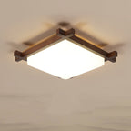 Traditional Japanese Square Rubber Wood Acrylic LED Flush Mount Ceiling Light For Bedroom Lumendat
