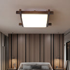 Traditional Japanese Square Rubber Wood Acrylic LED Flush Mount Ceiling Light For Bedroom Lumendat