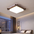 Traditional Japanese Square Rubber Wood Acrylic LED Flush Mount Ceiling Light For Bedroom Lumendat