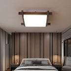 Traditional Japanese Square Rubber Wood Acrylic LED Flush Mount Ceiling Light For Bedroom Lumendat