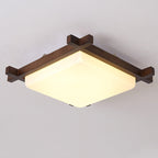 Traditional Japanese Square Rubber Wood Acrylic LED Flush Mount Ceiling Light For Bedroom Lumendat