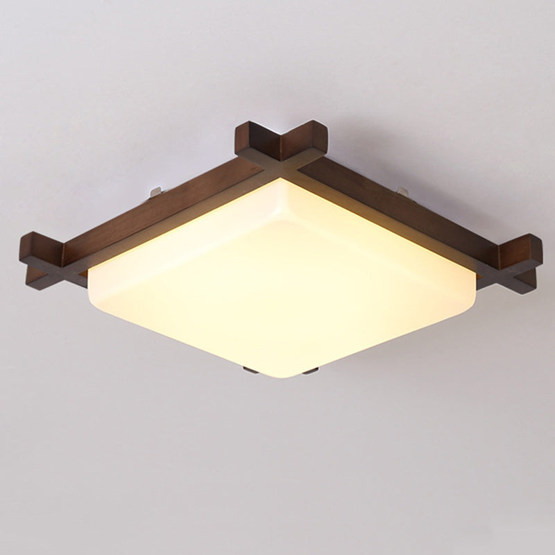 Traditional Japanese Square Rubber Wood Acrylic LED Flush Mount Ceiling Light For Bedroom Lumendat