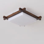 Traditional Japanese Square Rubber Wood Acrylic LED Flush Mount Ceiling Light For Bedroom Lumendat