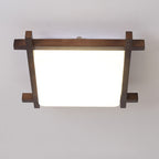 Traditional Japanese Square Rubber Wood Acrylic LED Flush Mount Ceiling Light For Bedroom Lumendat