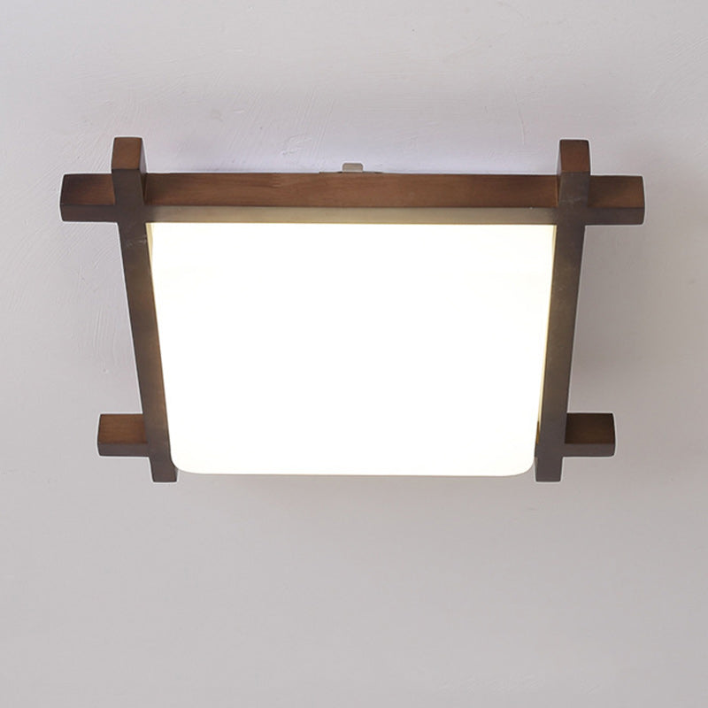 Traditional Japanese Square Rubber Wood Acrylic LED Flush Mount Ceiling Light For Bedroom Lumendat