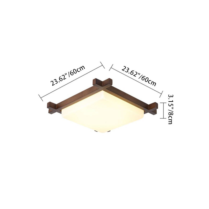Traditional Japanese Square Rubber Wood Acrylic LED Flush Mount Ceiling Light For Bedroom Lumendat