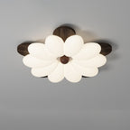 Contemporary Retro Flower Petal Wood PE LED Flush Mount Ceiling Light For Bedroom