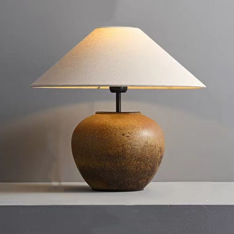 Traditional Japanese Fabric Ceramic Pot Conic 1-Light Table Lamp For Bedside Lumendat