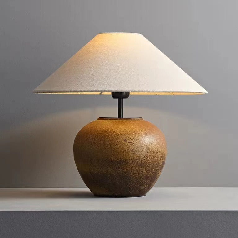 Traditional Japanese Fabric Ceramic Pot Conic 1-Light Table Lamp For Bedside Lumendat
