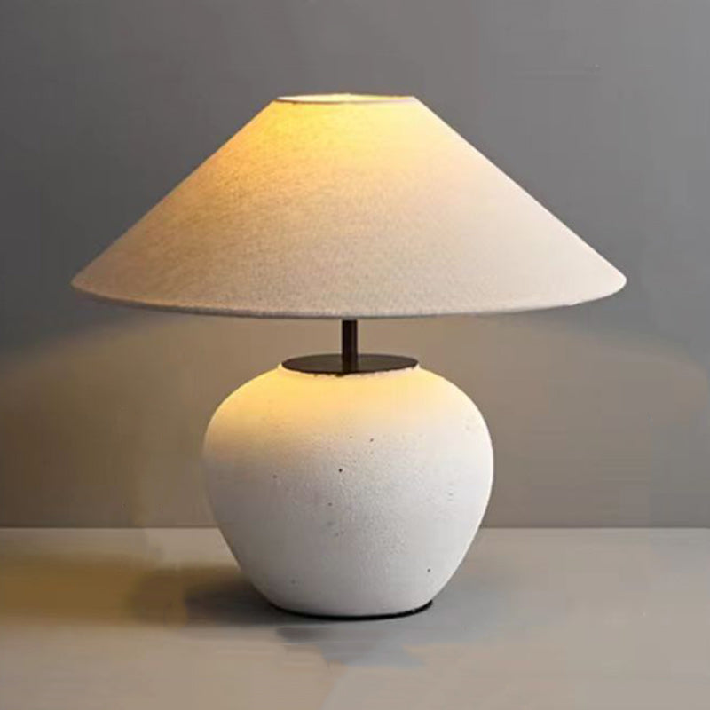 Traditional Japanese Fabric Ceramic Pot Conic 1-Light Table Lamp For Bedside Lumendat