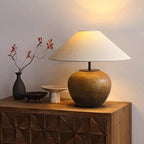 Traditional Japanese Fabric Ceramic Pot Conic 1-Light Table Lamp For Bedside Lumendat