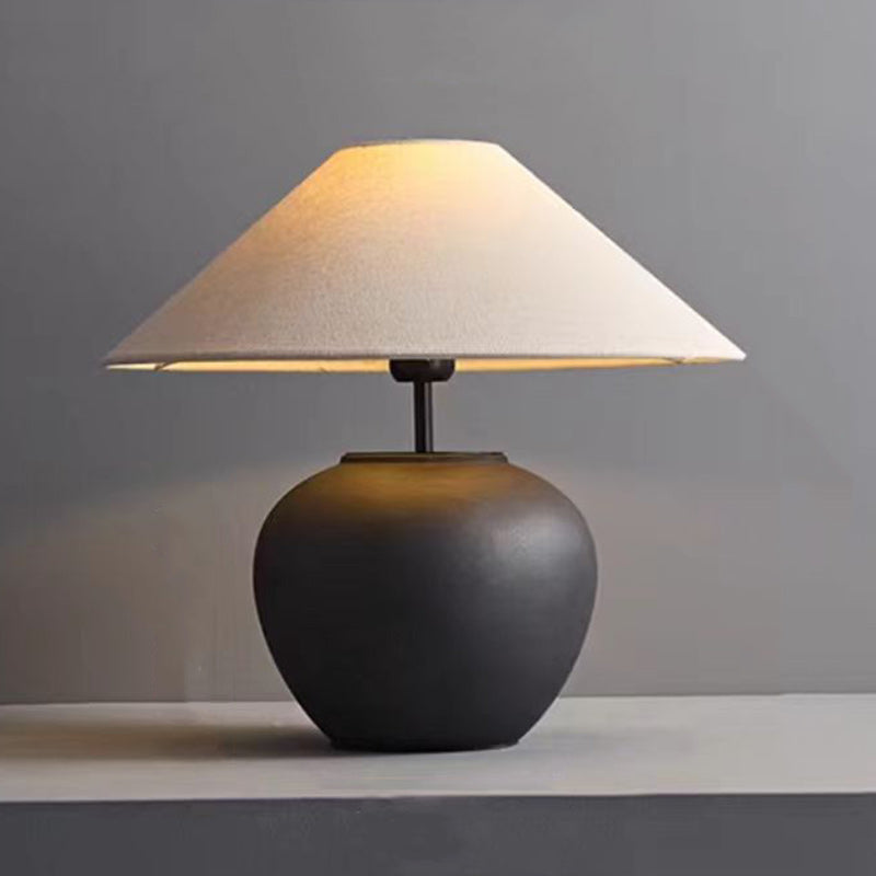 Traditional Japanese Fabric Ceramic Pot Conic 1-Light Table Lamp For Bedside Lumendat