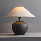 Traditional Japanese Fabric Ceramic Pot Conic 1-Light Table Lamp For Bedside Lumendat
