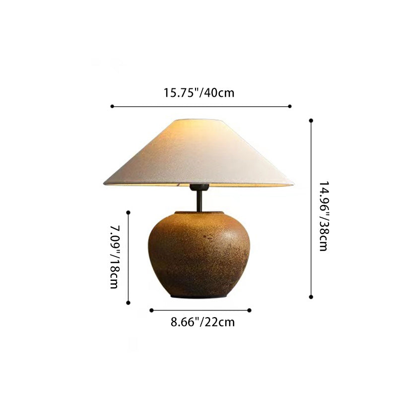 Traditional Japanese Fabric Ceramic Pot Conic 1-Light Table Lamp For Bedside Lumendat