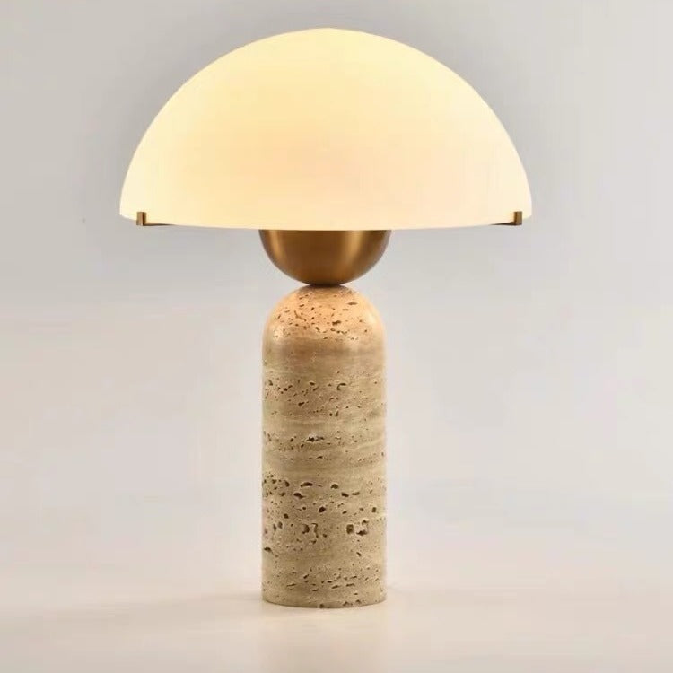 Contemporary Scandinavian Travertine Marble Glass Resin Dome Cylinder 1-Light Table Lamp For Bedside Lumendat