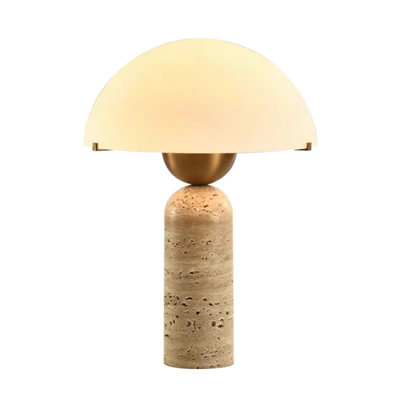 Contemporary Scandinavian Travertine Marble Glass Resin Dome Cylinder 1-Light Table Lamp For Bedside Lumendat