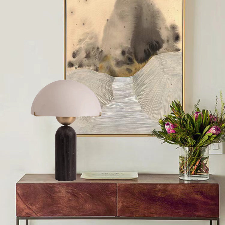 Contemporary Scandinavian Travertine Marble Glass Resin Dome Cylinder 1-Light Table Lamp For Bedside Lumendat