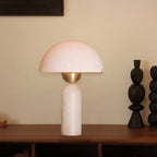 Contemporary Scandinavian Travertine Marble Glass Resin Dome Cylinder 1-Light Table Lamp For Bedside Lumendat