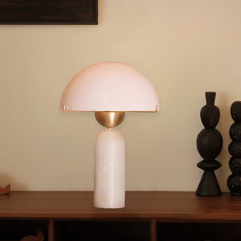 Contemporary Scandinavian Travertine Marble Glass Resin Dome Cylinder 1-Light Table Lamp For Bedside Lumendat