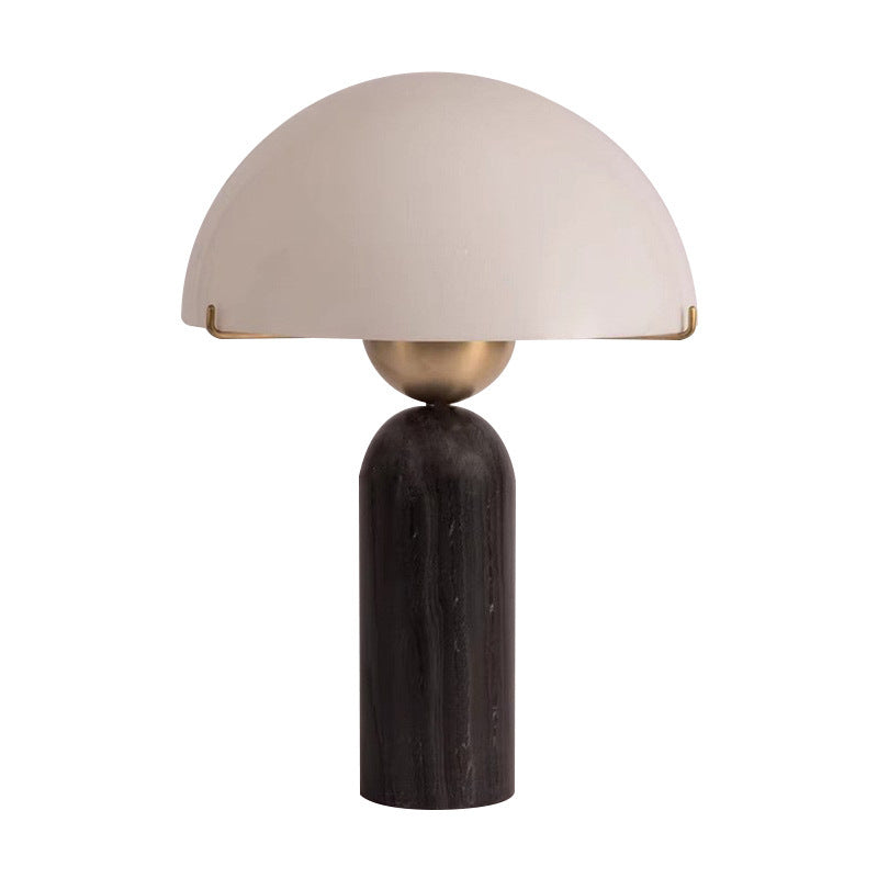 Contemporary Scandinavian Travertine Marble Glass Resin Dome Cylinder 1-Light Table Lamp For Bedside Lumendat