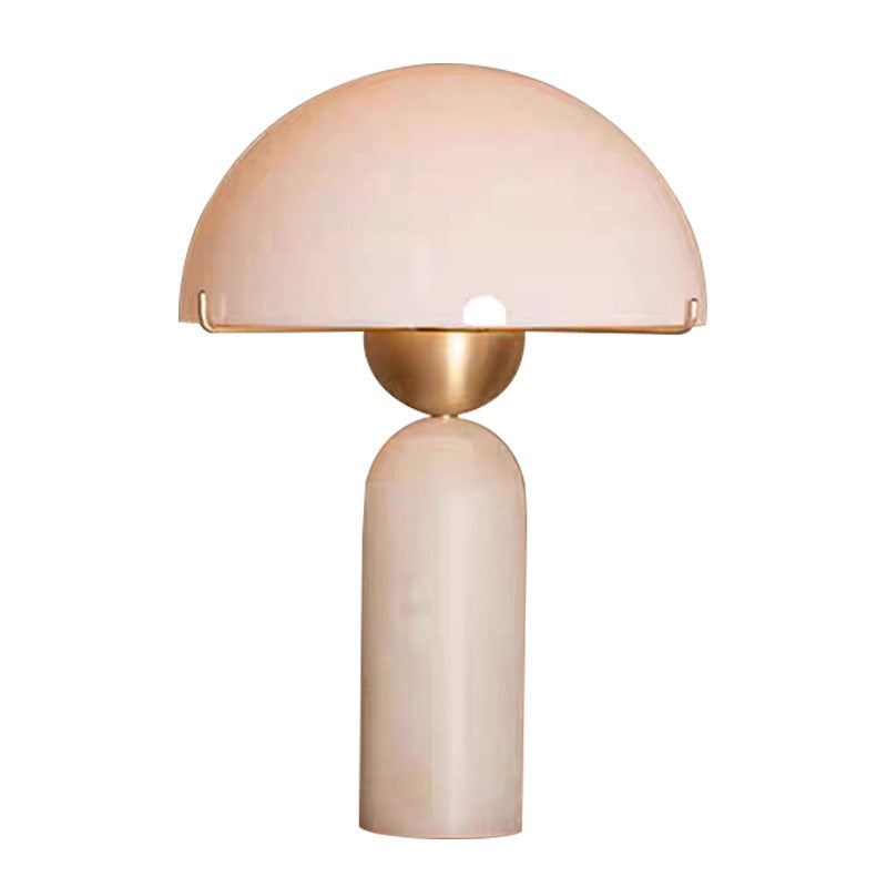 Contemporary Scandinavian Travertine Marble Glass Resin Dome Cylinder 1-Light Table Lamp For Bedside Lumendat