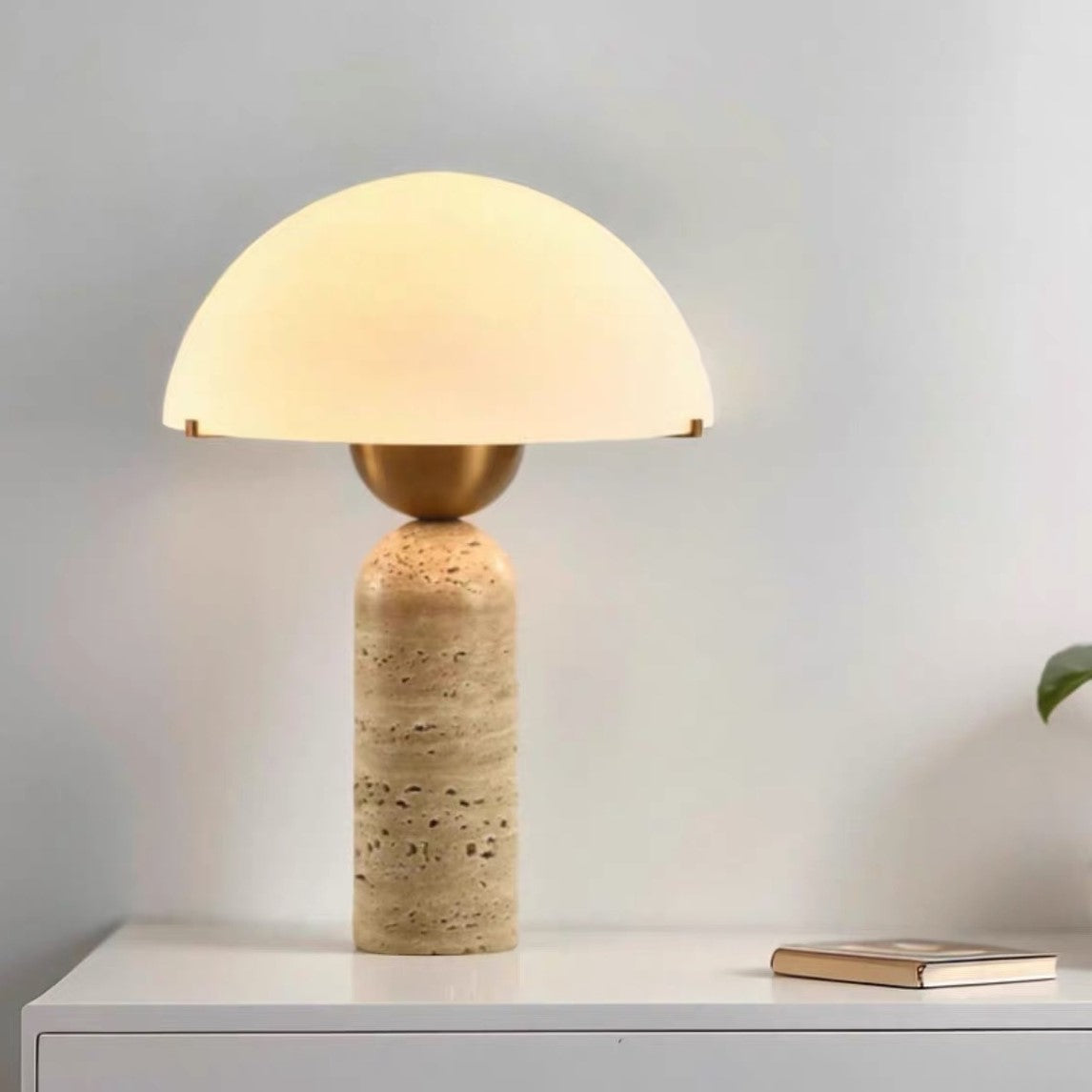 Contemporary Scandinavian Travertine Marble Glass Resin Dome Cylinder 1-Light Table Lamp For Bedside Lumendat