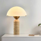 Contemporary Scandinavian Travertine Marble Glass Resin Dome Cylinder 1-Light Table Lamp For Bedside Lumendat