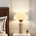 Contemporary Scandinavian Travertine Marble Glass Resin Dome Cylinder 1-Light Table Lamp For Bedside Lumendat