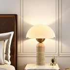 Contemporary Scandinavian Travertine Marble Glass Resin Dome Cylinder 1-Light Table Lamp For Bedside Lumendat