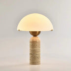 Contemporary Scandinavian Travertine Marble Glass Resin Dome Cylinder 1-Light Table Lamp For Bedside Lumendat