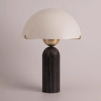 Contemporary Scandinavian Travertine Marble Glass Resin Dome Cylinder 1-Light Table Lamp For Bedside Lumendat