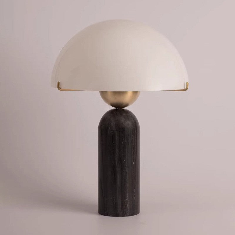 Contemporary Scandinavian Travertine Marble Glass Resin Dome Cylinder 1-Light Table Lamp For Bedside Lumendat