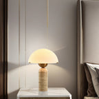 Contemporary Scandinavian Travertine Marble Glass Resin Dome Cylinder 1-Light Table Lamp For Bedside Lumendat