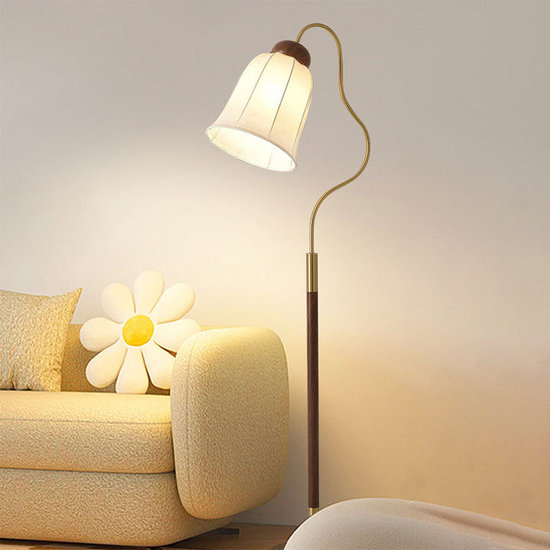 Traditional French Bell Printed Metal Fabric 1-Light Standing Floor Lamp For Living Room Lumendat