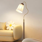 Traditional French Bell Printed Metal Fabric 1-Light Standing Floor Lamp For Living Room Lumendat