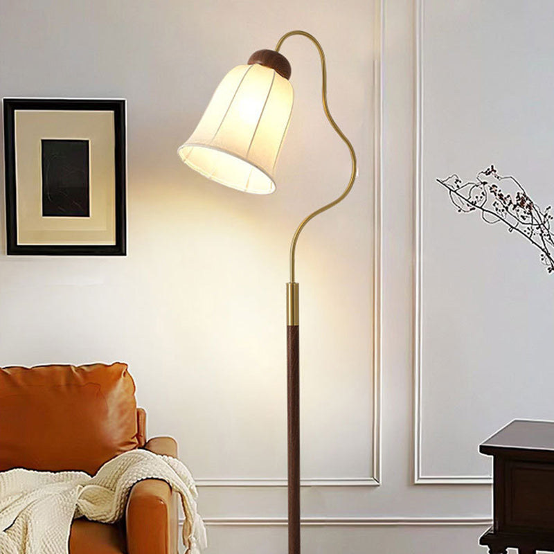 Traditional French Bell Printed Metal Fabric 1-Light Standing Floor Lamp For Living Room Lumendat