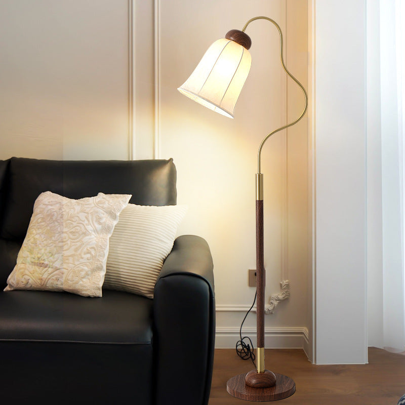 Traditional French Bell Printed Metal Fabric 1-Light Standing Floor Lamp For Living Room Lumendat