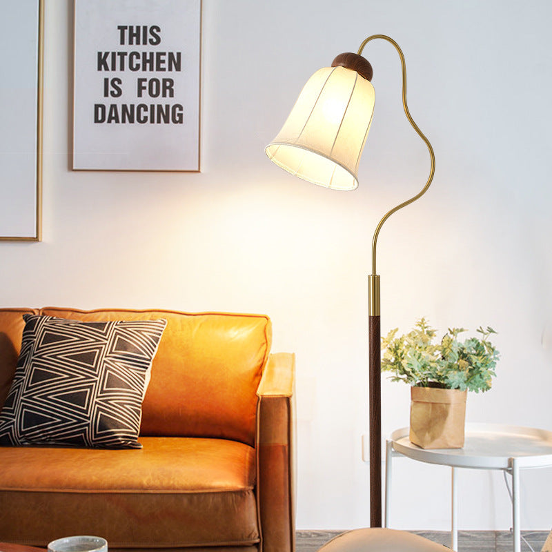 Traditional French Bell Printed Metal Fabric 1-Light Standing Floor Lamp For Living Room Lumendat