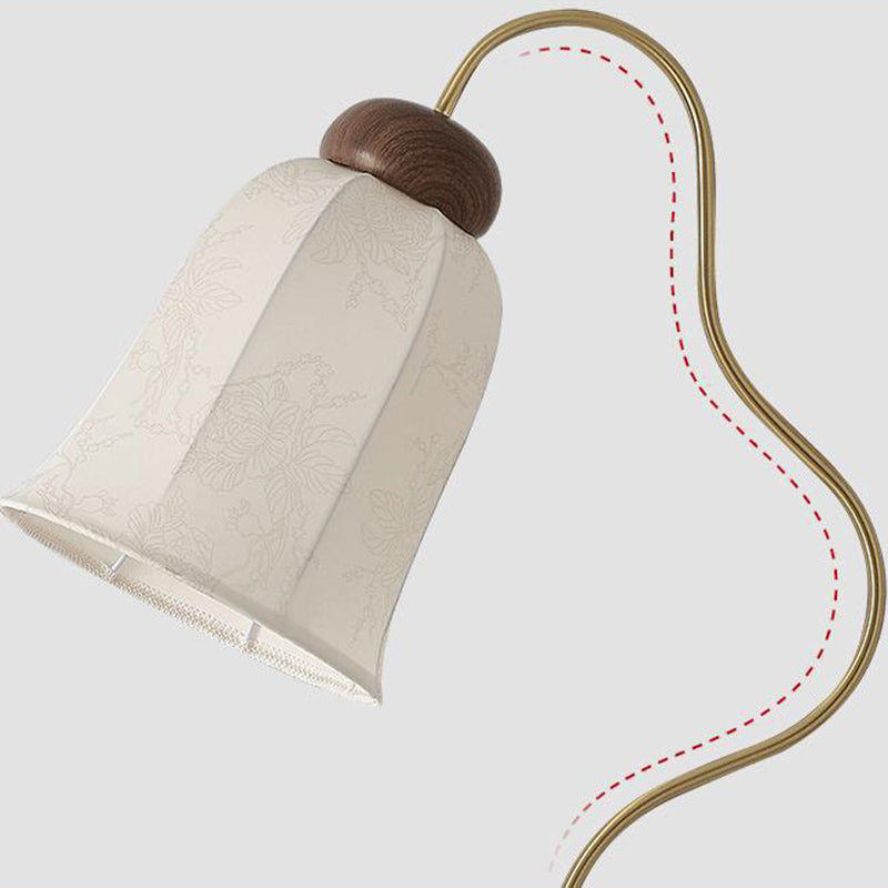 Traditional French Bell Printed Metal Fabric 1-Light Standing Floor Lamp For Living Room Lumendat