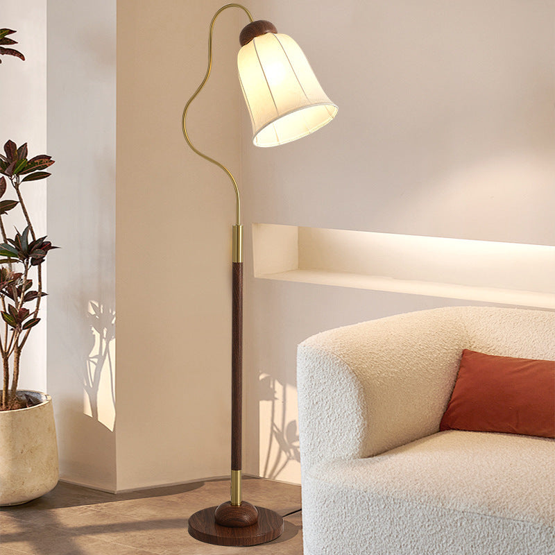 Traditional French Bell Printed Metal Fabric 1-Light Standing Floor Lamp For Living Room Lumendat