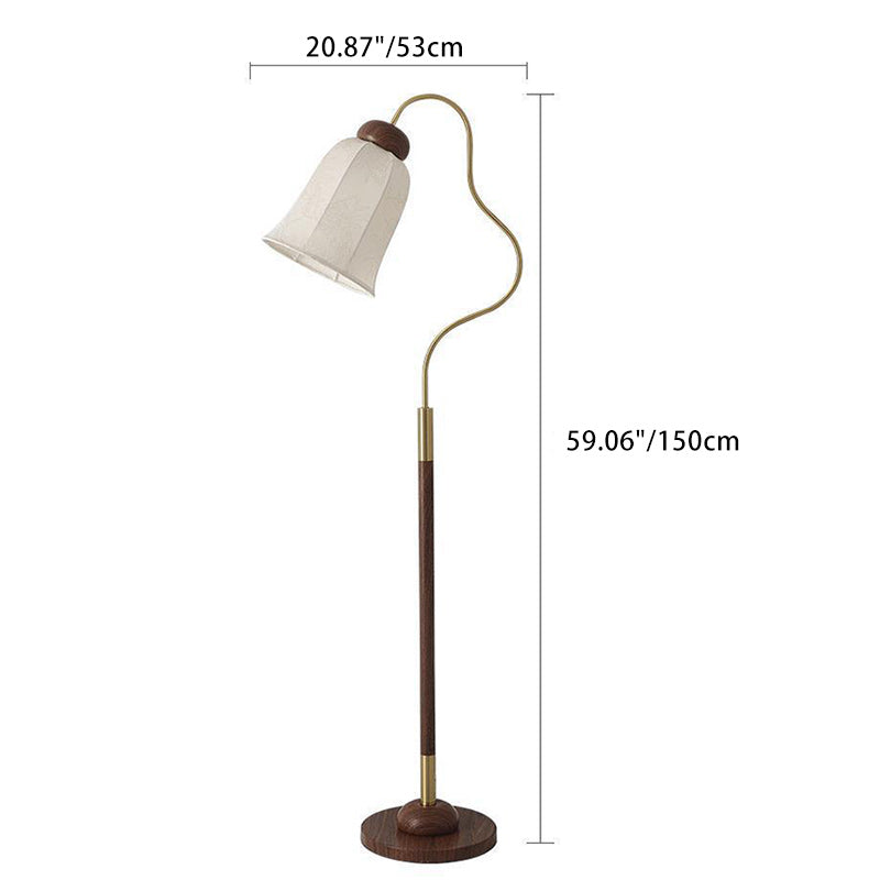 Traditional French Bell Printed Metal Fabric 1-Light Standing Floor Lamp For Living Room Lumendat