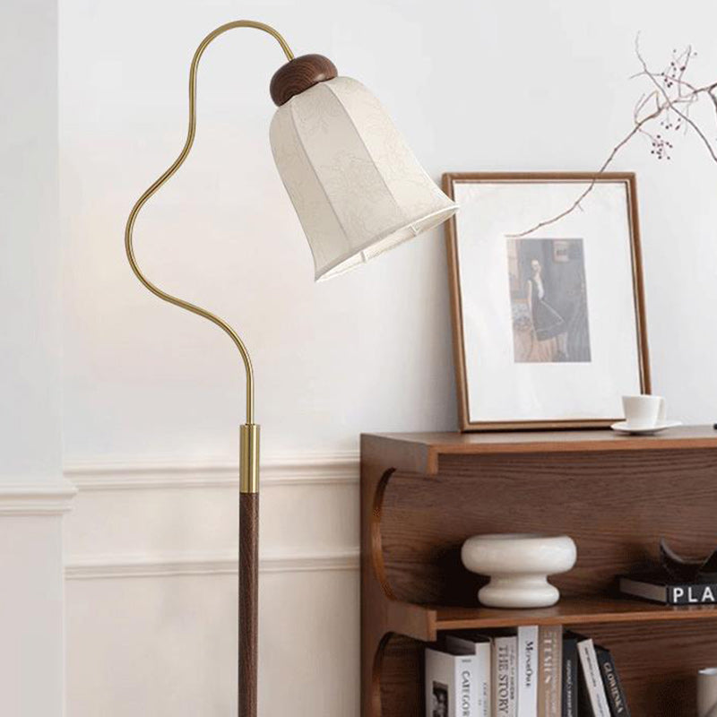 Traditional French Bell Printed Metal Fabric 1-Light Standing Floor Lamp For Living Room Lumendat